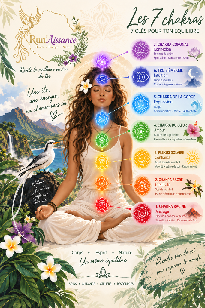 Schéma des 7 chakras dans l’univers Run’Aissance